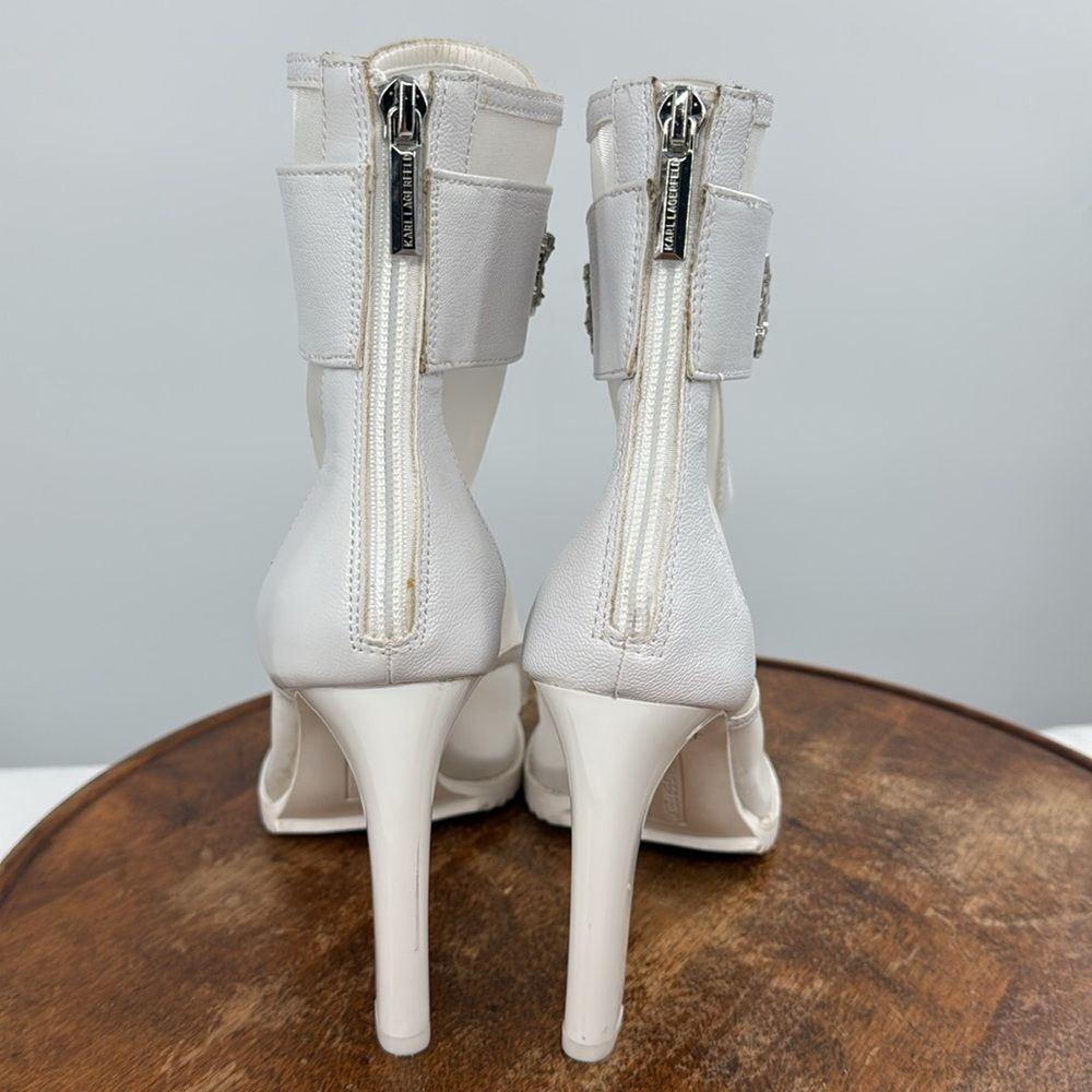 Karl Lagerfeld White Mesh Open-Toe Ankle Booties with Crystal Strap - Picture 5 of 14